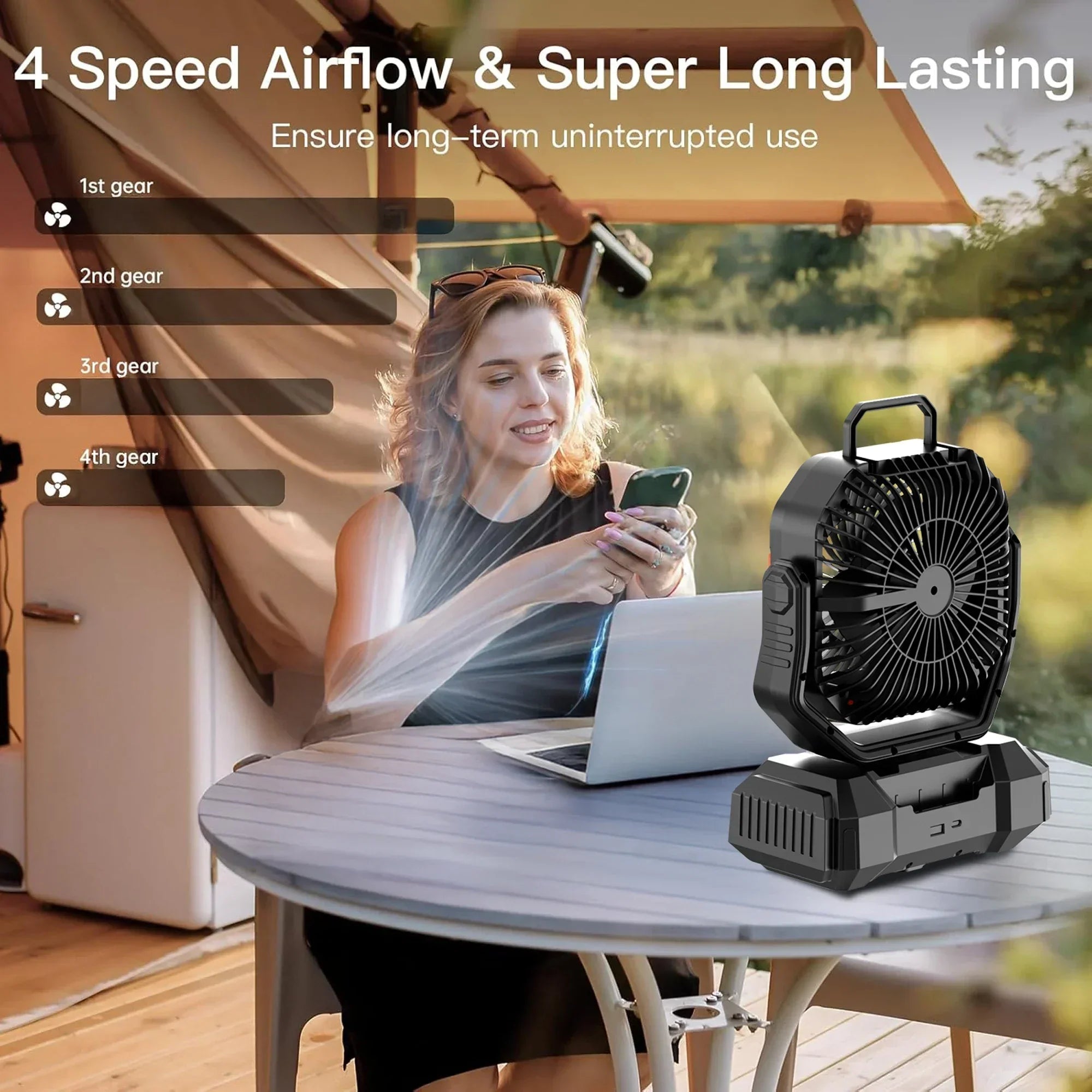 Campingventilator mit 40000mAh Akku und LED-Beleuchtung -    Zorenza