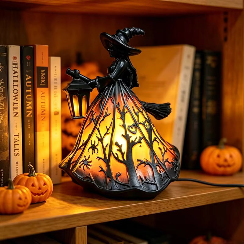 Halloween-Laterne Hexe Gotisch Vintage – Flammenloses LED-Design 30 cm -    Zorenza