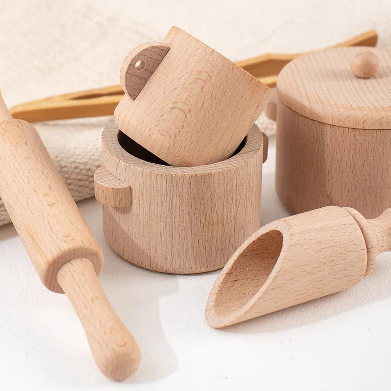 Holz-Spielküchen-Set mit 8 Teilen für Rollenspiele -    Zorenza
