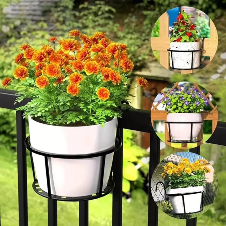 Balkon-Topfhalter mit Haken – 3er-Set, Schwarz, ohne Bohren, wetterfest -    Zorenza