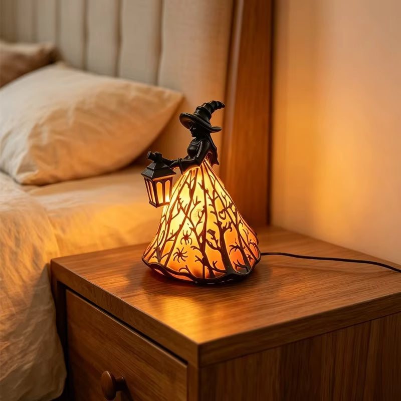 Halloween-Laterne Hexe Gotisch Vintage – Flammenloses LED-Design 30 cm -    Zorenza