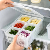 Refrigerator Fresh-Keeping Box with 6 Compartments – Drain Insert & Lid, Stackable