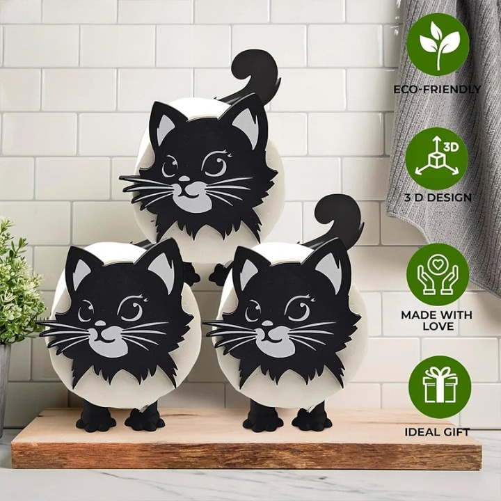 1/2Set Nette 3D Gedruckt Schwarze Katze Rollen Halter Katze Wc Badezimmer Rollen Papier Lagerung Rack Spaß schwarze Katze Badezimmer Dekor Set Zorenza