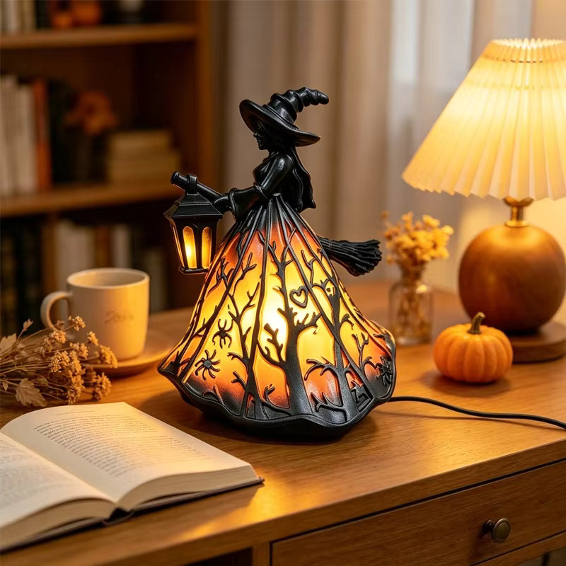Halloween-Laterne Hexe Gotisch Vintage – Flammenloses LED-Design 30 cm -    Zorenza