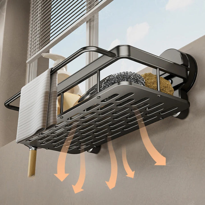 AOBT Geen-Boor Aanrecht Opbergrek Zuignap Doek Afdruiprek Multifunctionele Wandmontage Gootsteen Plank Gebruiksvoorwerpen Gerechten Zorenza