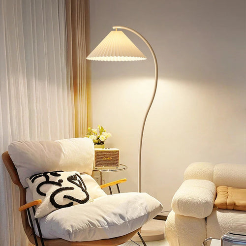 Bogenlampe mit Plissee-Schirm für Wohnzimmer -    Zorenza