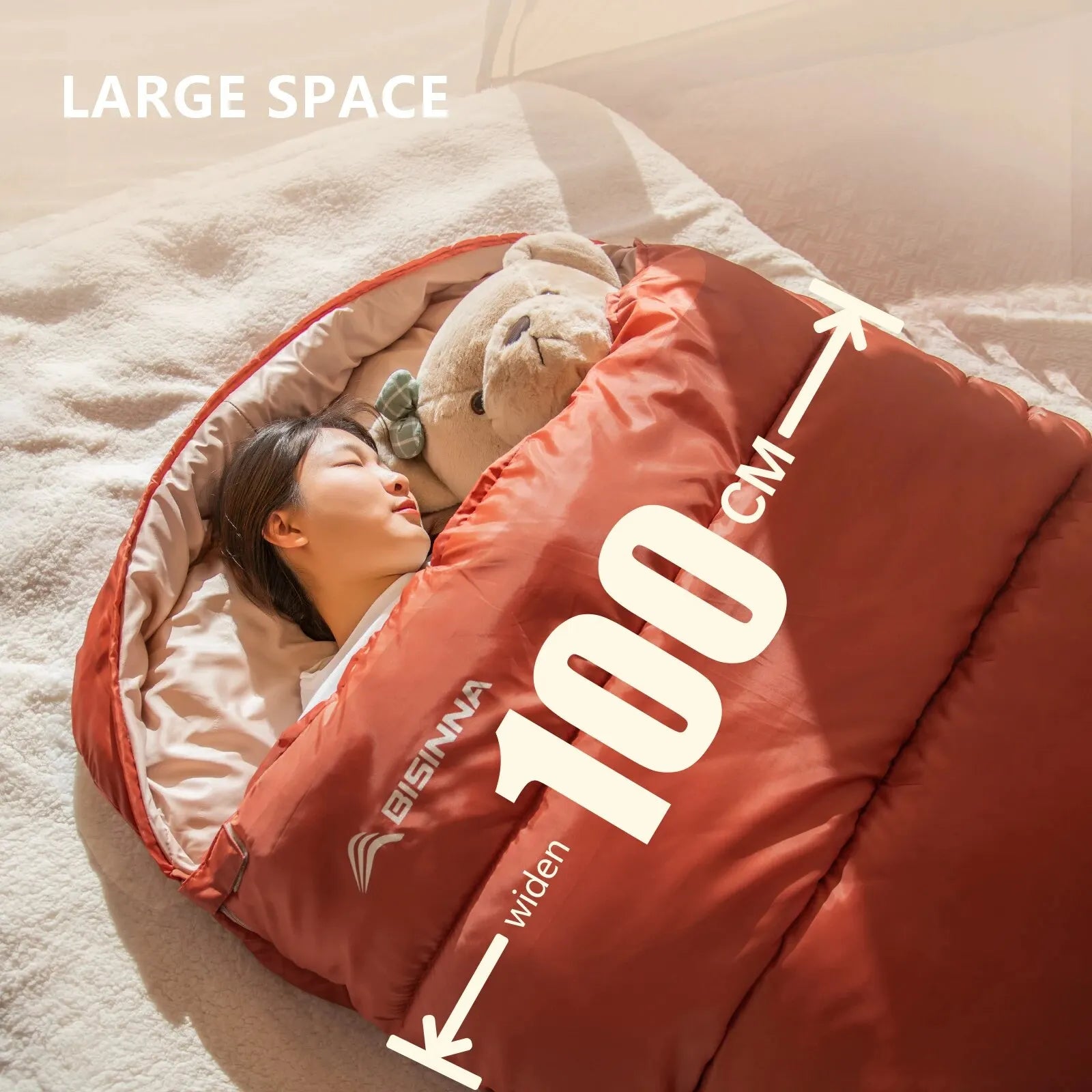 Schlafsack 3-Saisons Baumwolle – Leichtgewicht, extra breit für Erwachsene -    Zorenza