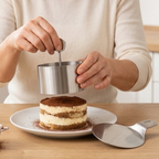 Dessertring Edelstahl mit Stempel und Bodenplatte, 3-teilig – Rund oder Herzform, Ø 8 cm -    Zorenza