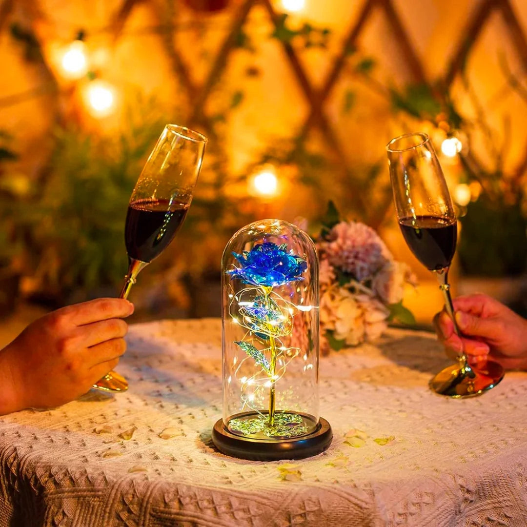 Kunstrose mit LED-Licht in Glaskuppel -    Zorenza
