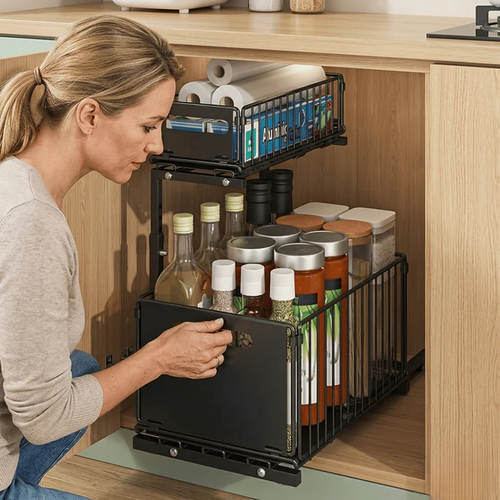 Ausziehbarer Schrank-Organizer aus Carbonstahl – zweistufig Zorenza