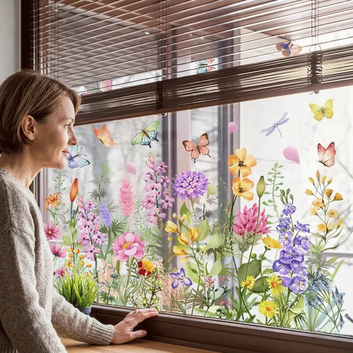 Fensteraufkleber Blumen & Schmetterlinge – Wildblumen-Motiv Zorenza