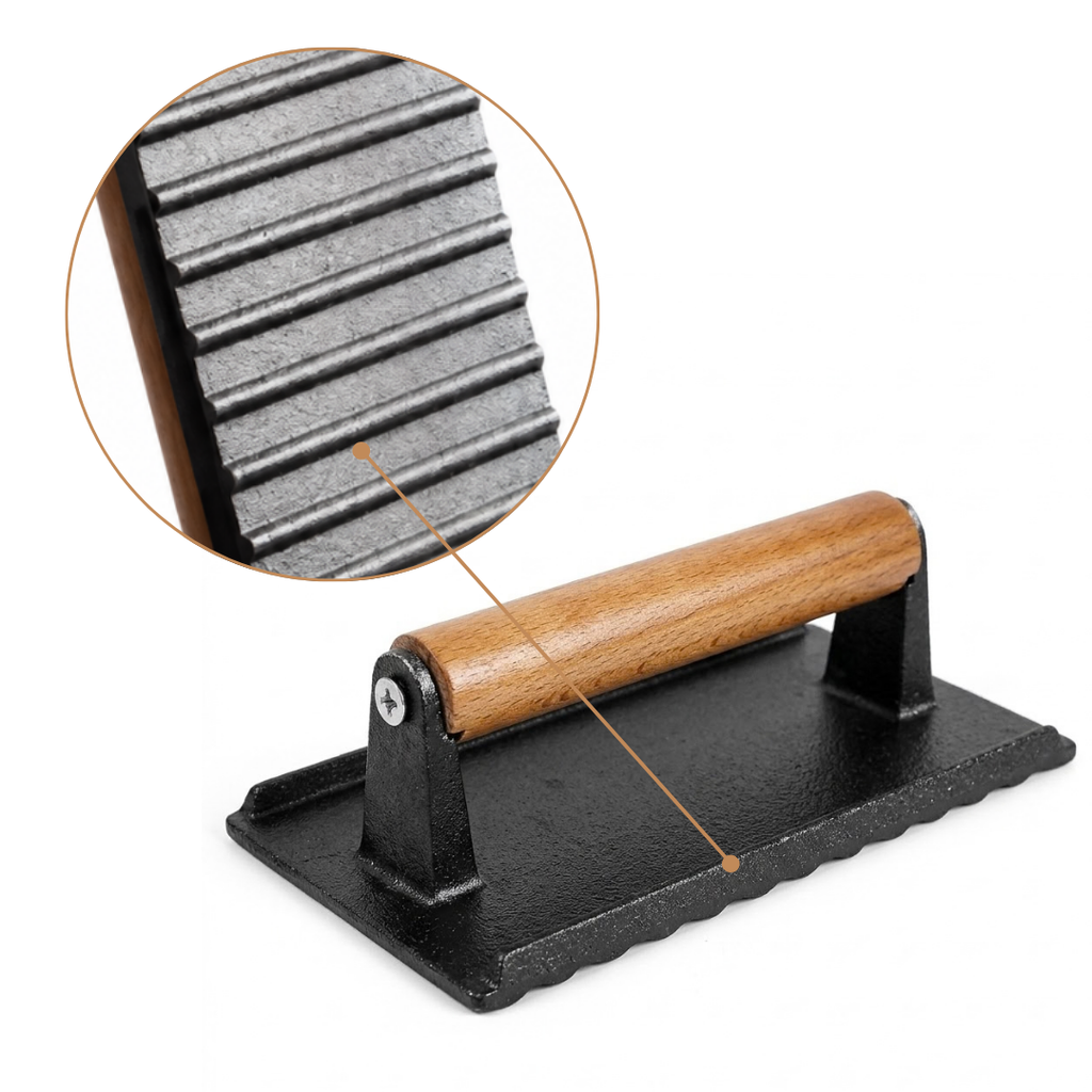 Grillpresse Gusseisen mit Holzgriff -    Zorenza