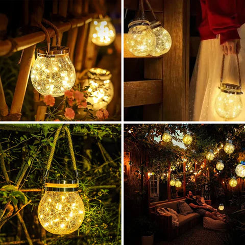 Solar-Gartenlaterne aus Glas mit LED-Lichterkette -    Zorenza