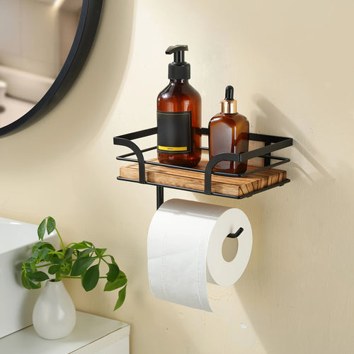 Wandregal mit Toilettenpapierhalter – Metall & Holz Zorenza