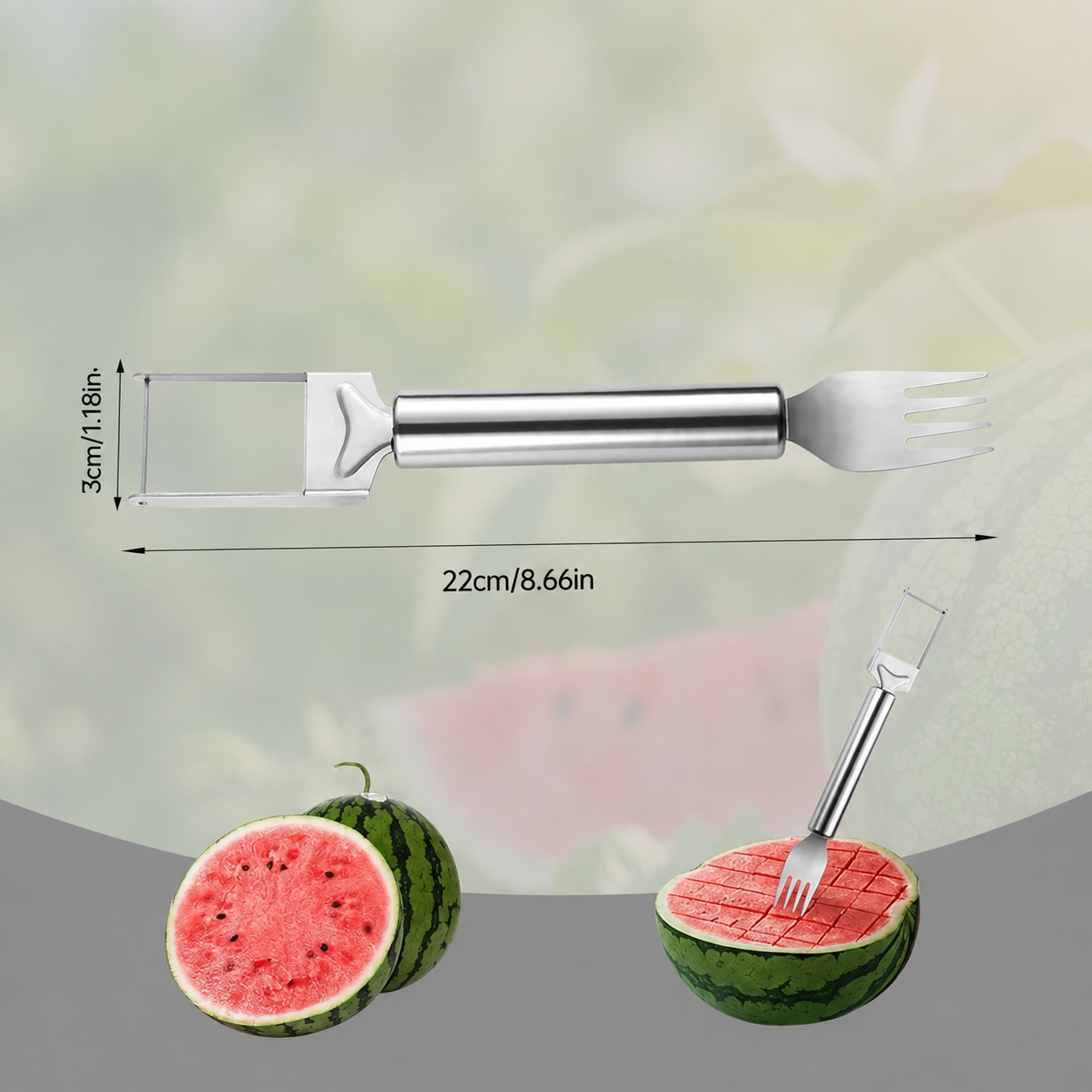 Wassermelonengabel Edelstahl 2-in-1 Schneider und Gabel -    Zorenza