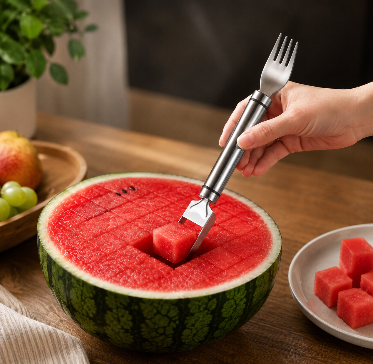 Wassermelonengabel Edelstahl 2-in-1 Schneider und Gabel -    Zorenza