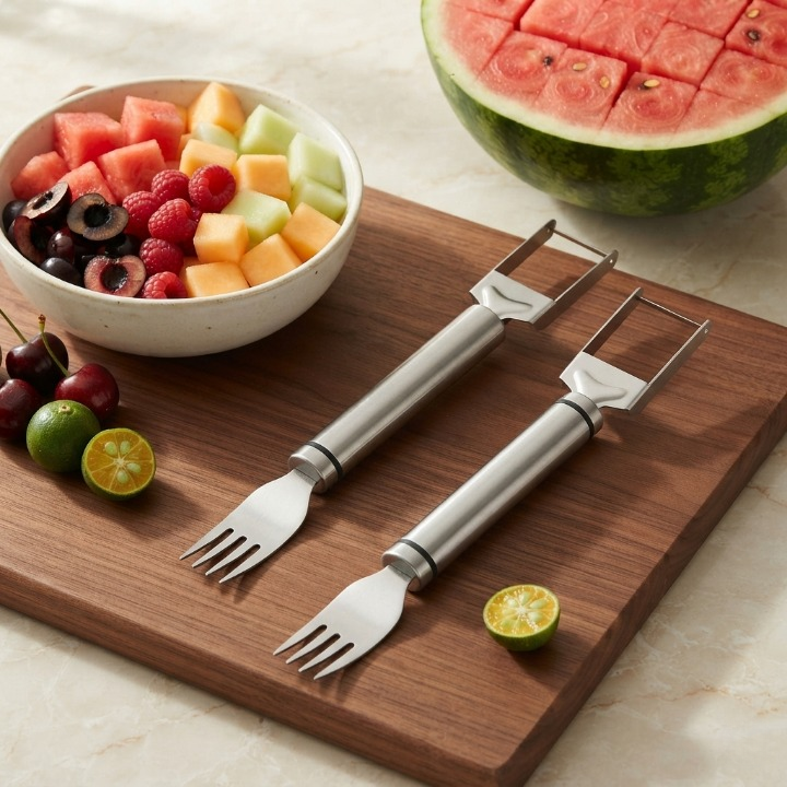 Wassermelonengabel Edelstahl 2-in-1 Schneider und Gabel -    Zorenza
