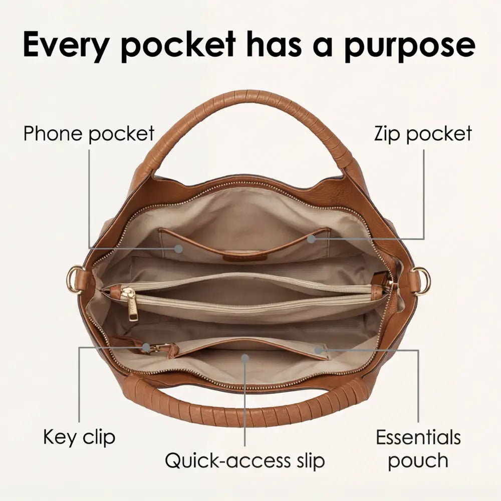 Weiche Leder-Hobo-Tasche mit mehreren Fächern Zorenza