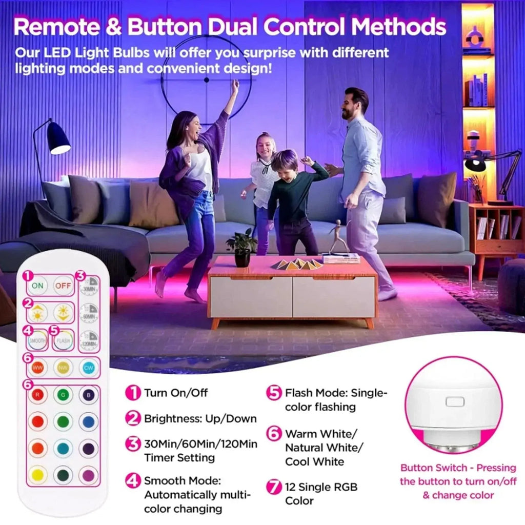 Wiederaufladbare RGB-LED-Lampe E27 mit Fernbedienung – Keine Verkabelung nötig Zorenza