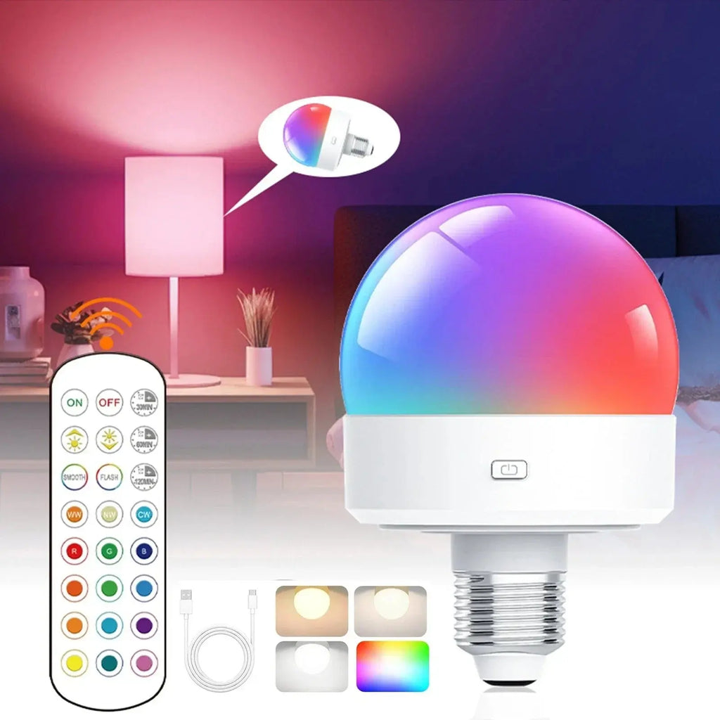Wiederaufladbare RGB-LED-Lampe E27 mit Fernbedienung – Keine Verkabelung nötig Zorenza