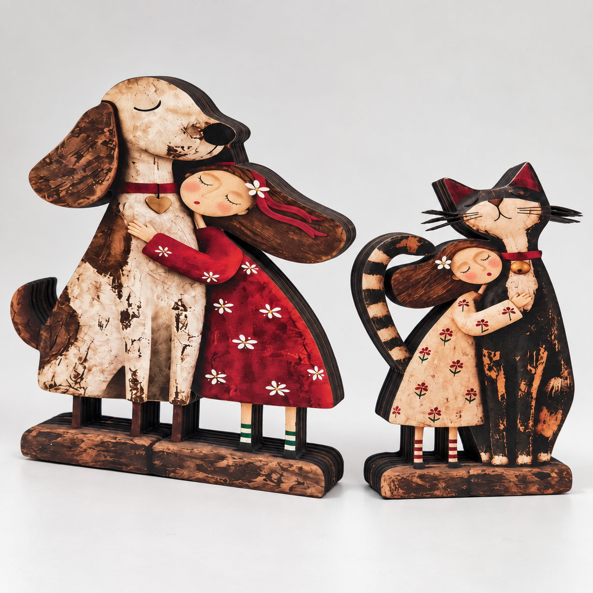 Holzfigur Mädchen mit Haustier – Handgeschnitzt -    Zorenza