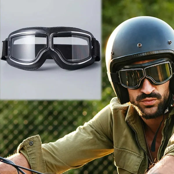 Motorradbrille Vintage-Design mit verstellbarem Gummiband -    Zorenza