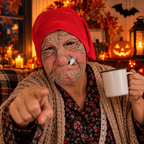 Latexmaske Oma faltiges Gesicht mit roter Kopfbedeckung -    Zorenza
