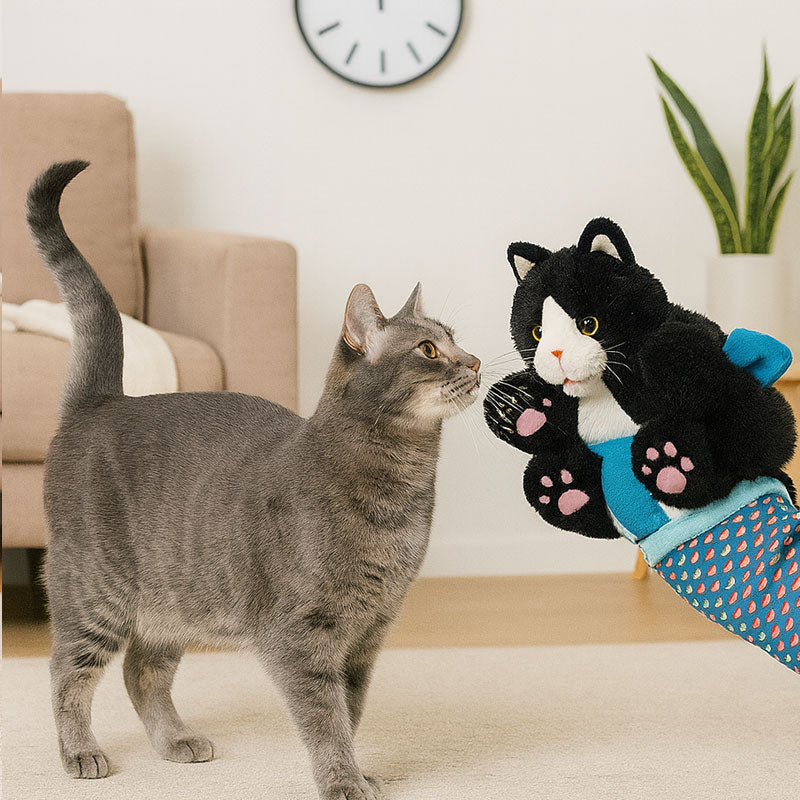 Katzenhandschuh mit Plüschpuppe – Spielen ohne Kratzer Zorenza