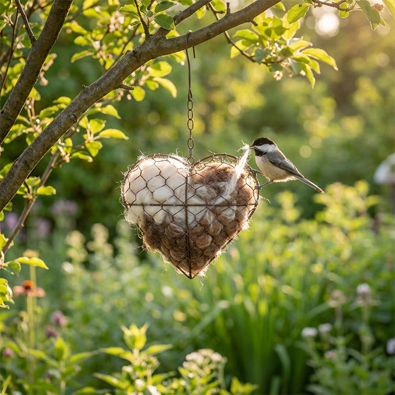 Herzförmiger Halter für Vogelnestmaterial mit Aufhängekette Zorenza