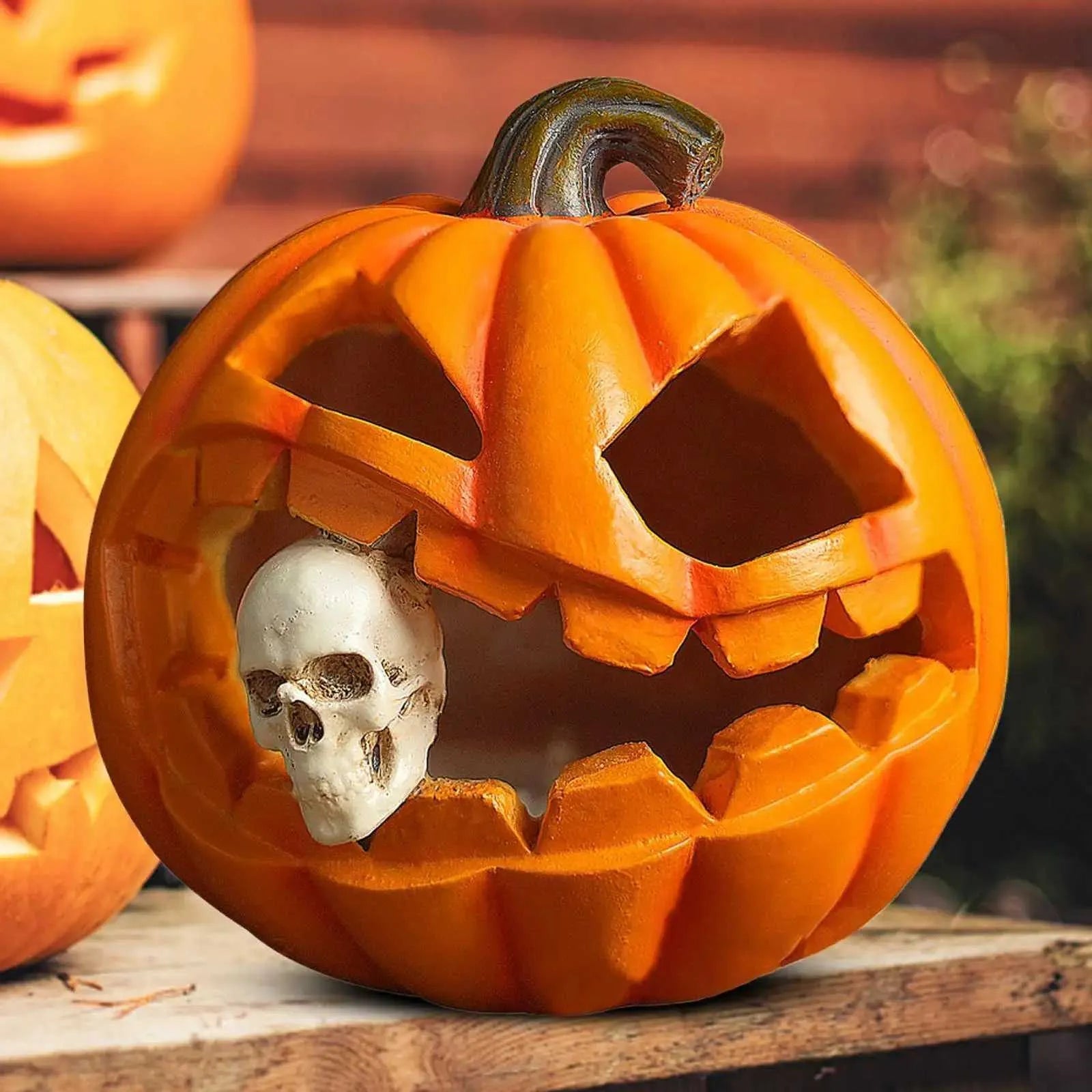 Halloween Kürbis Deko mit Totenschädel aus Harz -    Zorenza