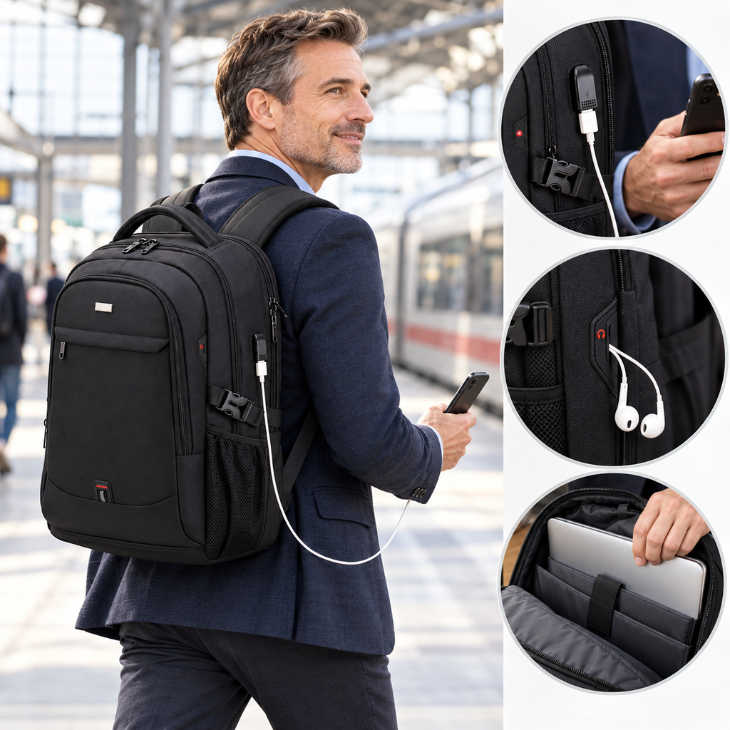 Laptoprucksack Wasserdicht mit USB-Anschluss -    Zorenza