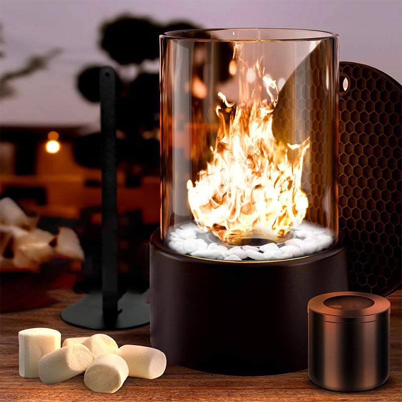 Tischfeuer Ethanol mit Glaszylinder – Schwarze Feuerschale -    Zorenza