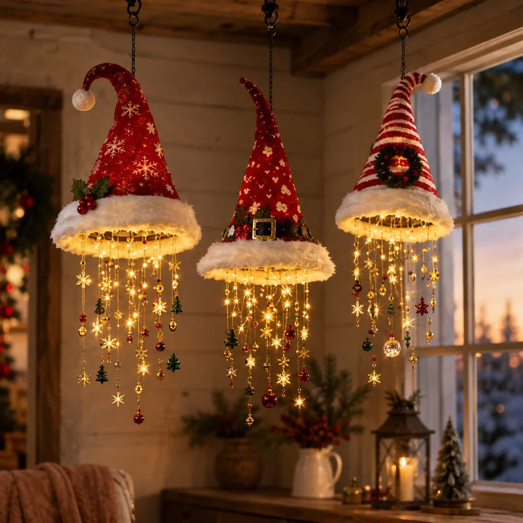 Weihnachtsmütze Lichterkette hängend – Beleuchtet mit Anhängern -    Zorenza