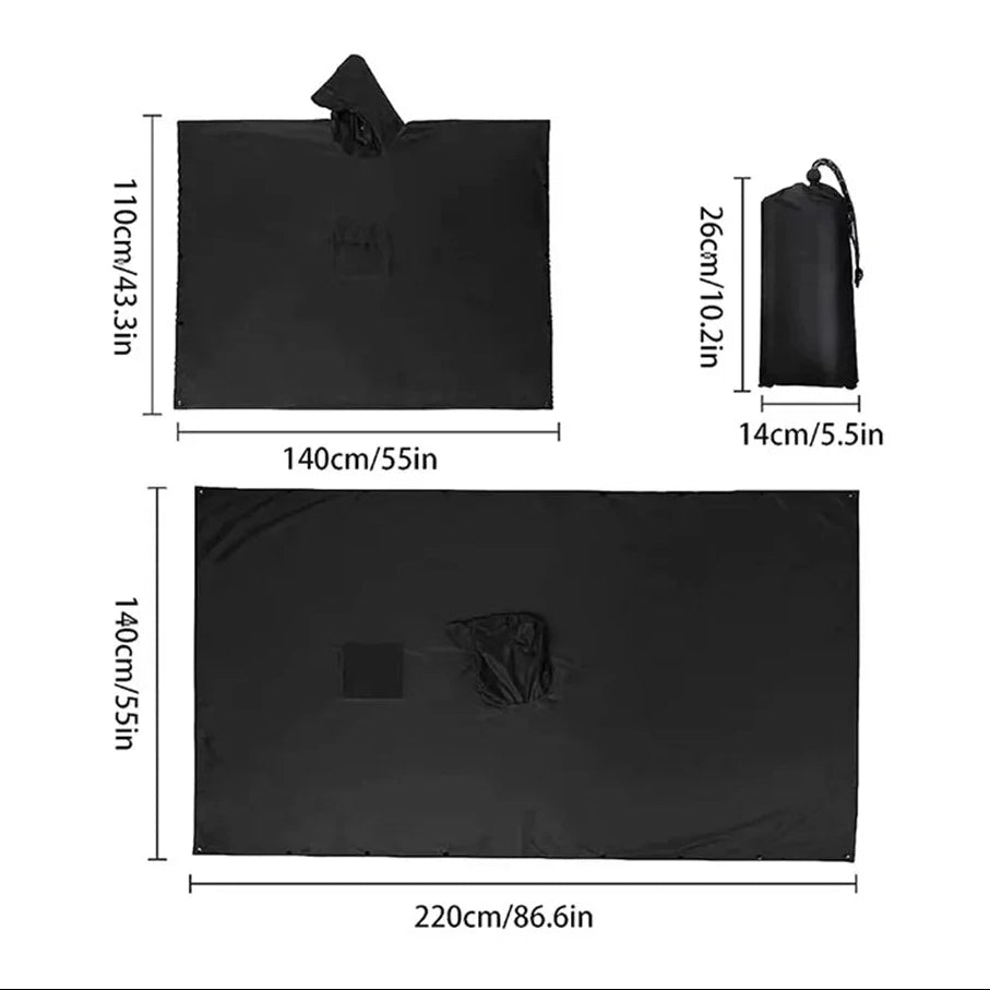 3-in-1 Outdoor Regenponcho wasserdicht mit Kapuze 220x140 cm Zorenza