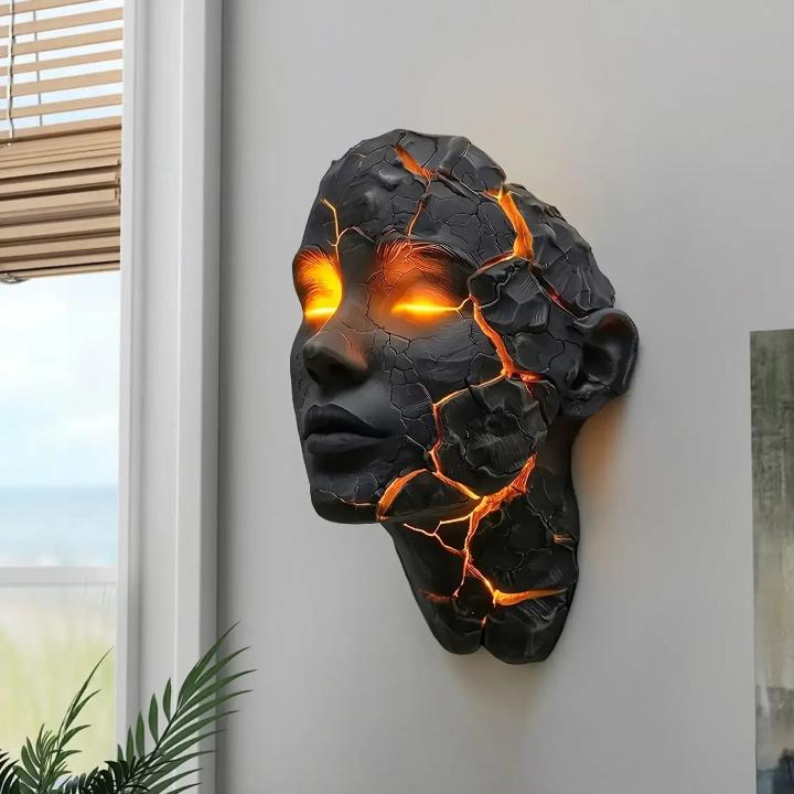 Wandleuchte Gesichts-Skulptur mit beleuchteten Rissen -    Zorenza
