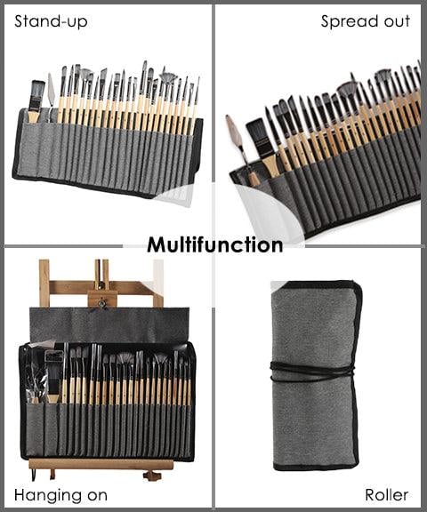 Pinselset 24-teilig mit Rollmappe – 7 Pinselformen und Malmesser -    Zorenza
