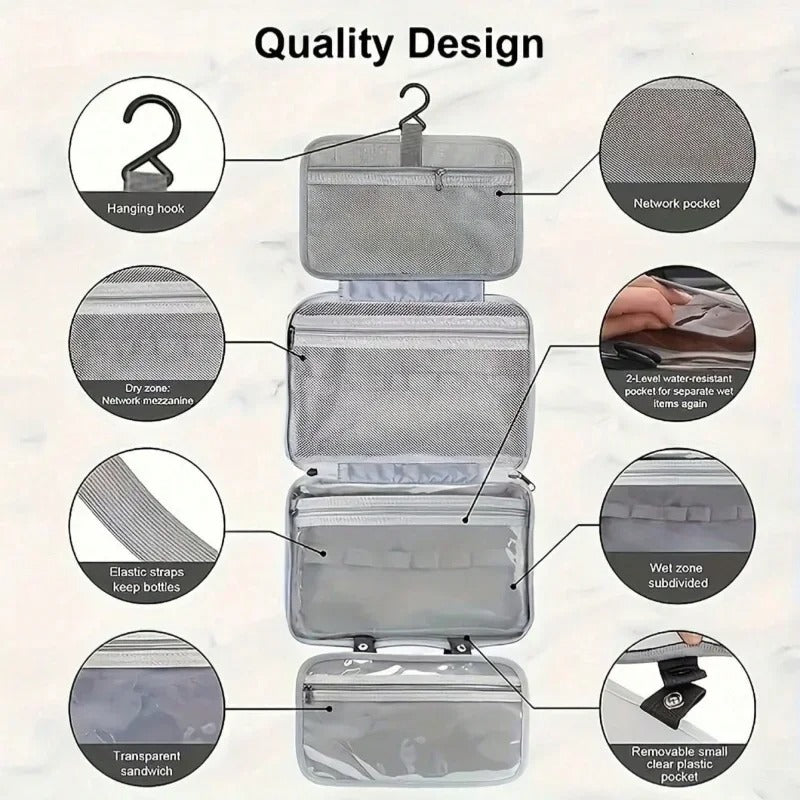 Kulturtasche zum Aufhängen mit 4 Fächern und wasserdichtem Material -    Zorenza