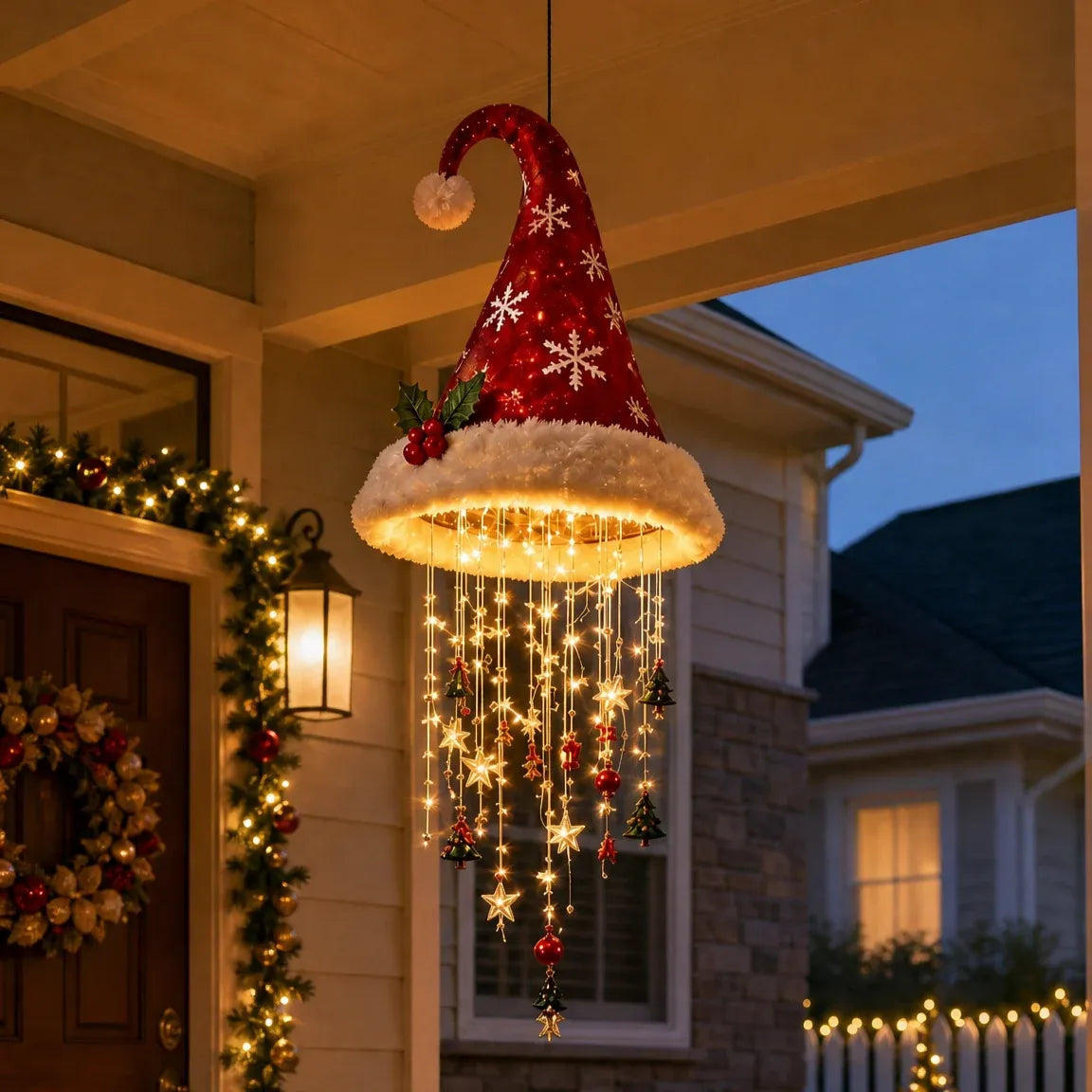 Weihnachtsmütze Lichterkette hängend – Beleuchtet mit Anhängern -    Zorenza