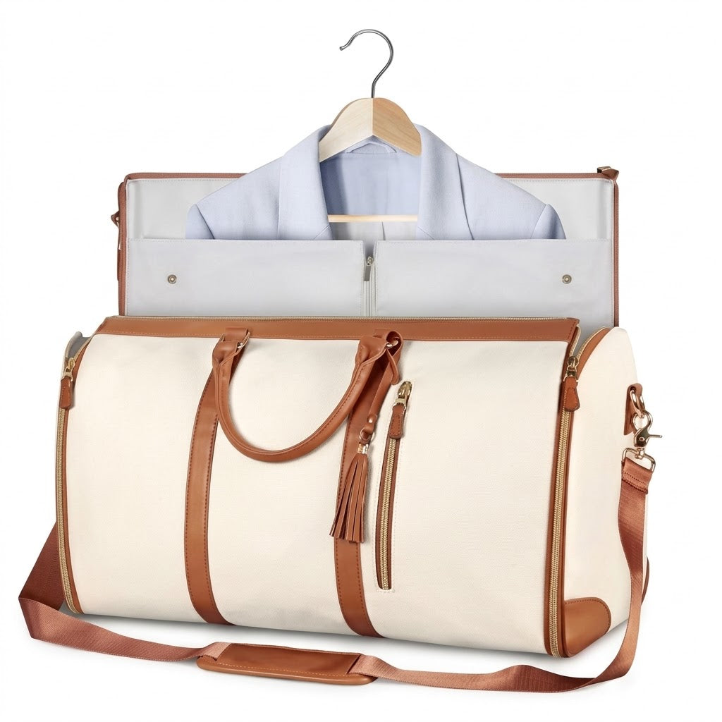 Faltbarer Kleidersack mit Schultergurt – 2-in-1 Reisetasche aus PU, 52 × 25 × 32 cm -    Zorenza