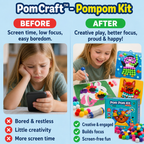 Pompom-Bastelset mit 600 bunten Pompons und 12 Tiermotiven -    Zorenza