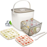 Ice cube maker with lid and storage box