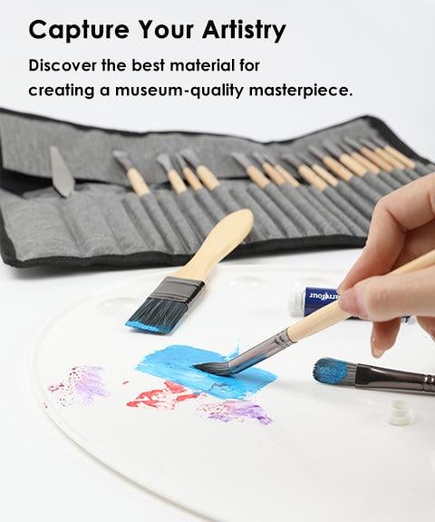 Pinselset 24-teilig mit Rollmappe – 7 Pinselformen und Malmesser -    Zorenza