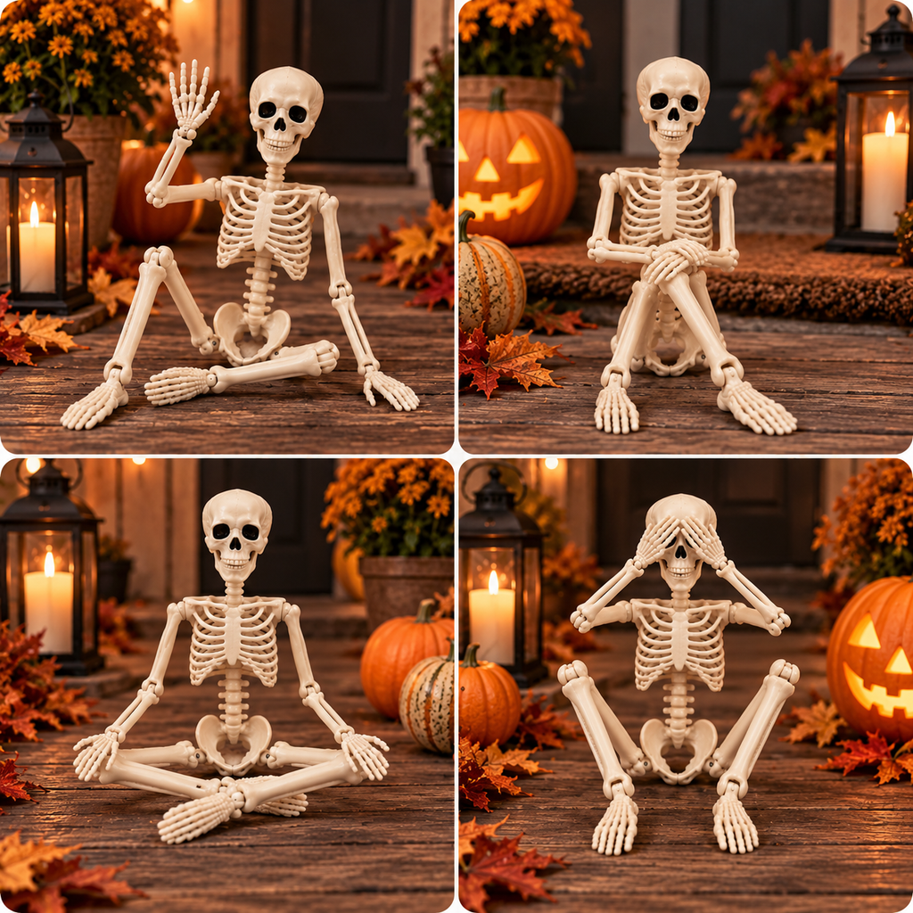 Halloween-Skelett 40 cm beweglich – Deko für Garten und Innenbereich -    Zorenza