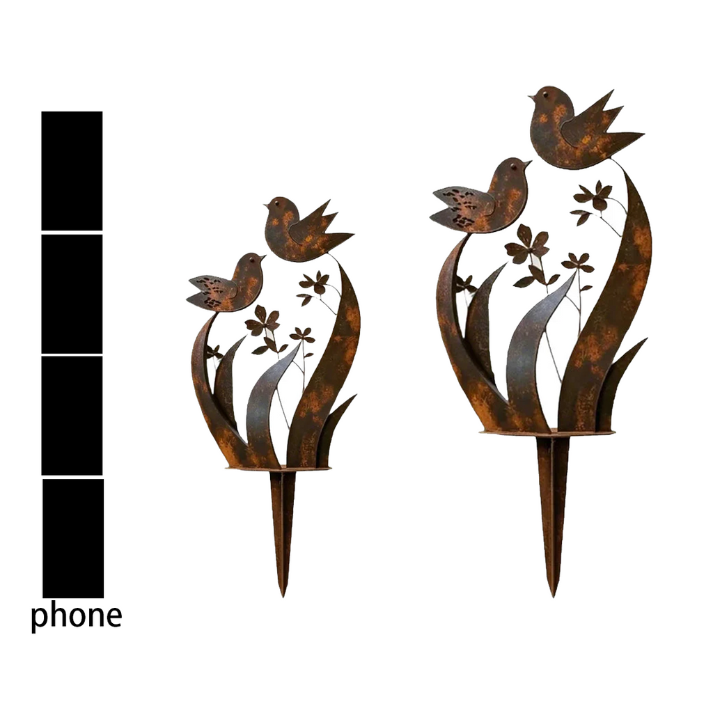 Gartenstecker Eisen mit Vogel- und Blumenmotiv -    Zorenza