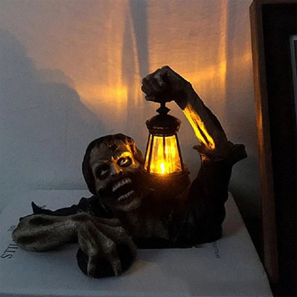 Zombie-Gartenfigur mit Laterne für Halloween-Deko -    Zorenza