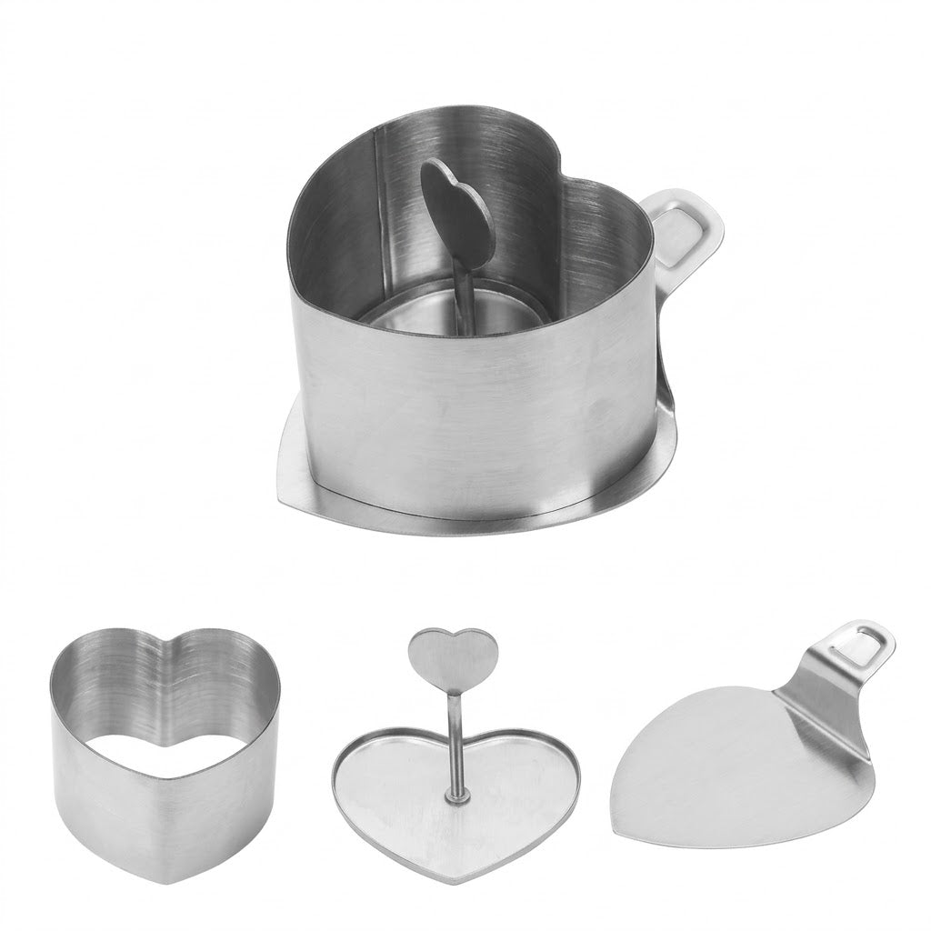 Dessertring Edelstahl mit Stempel und Bodenplatte, 3-teilig – Rund oder Herzform, Ø 8 cm -    Zorenza