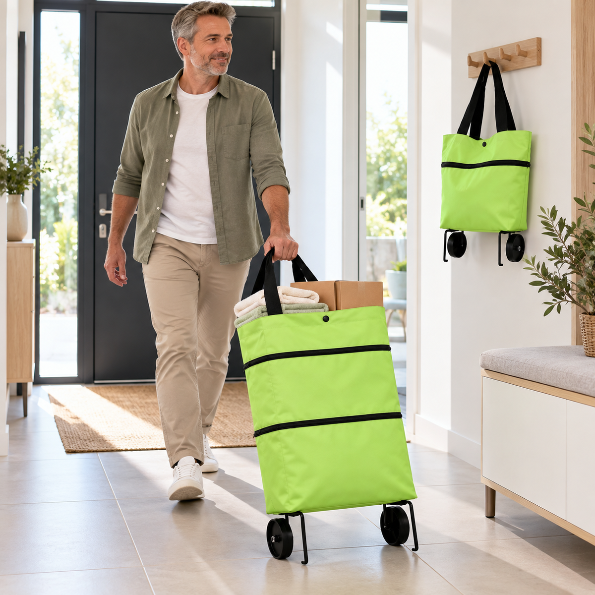 Falttasche mit Rollen – Einkaufstrolley und Schultertasche -    Zorenza