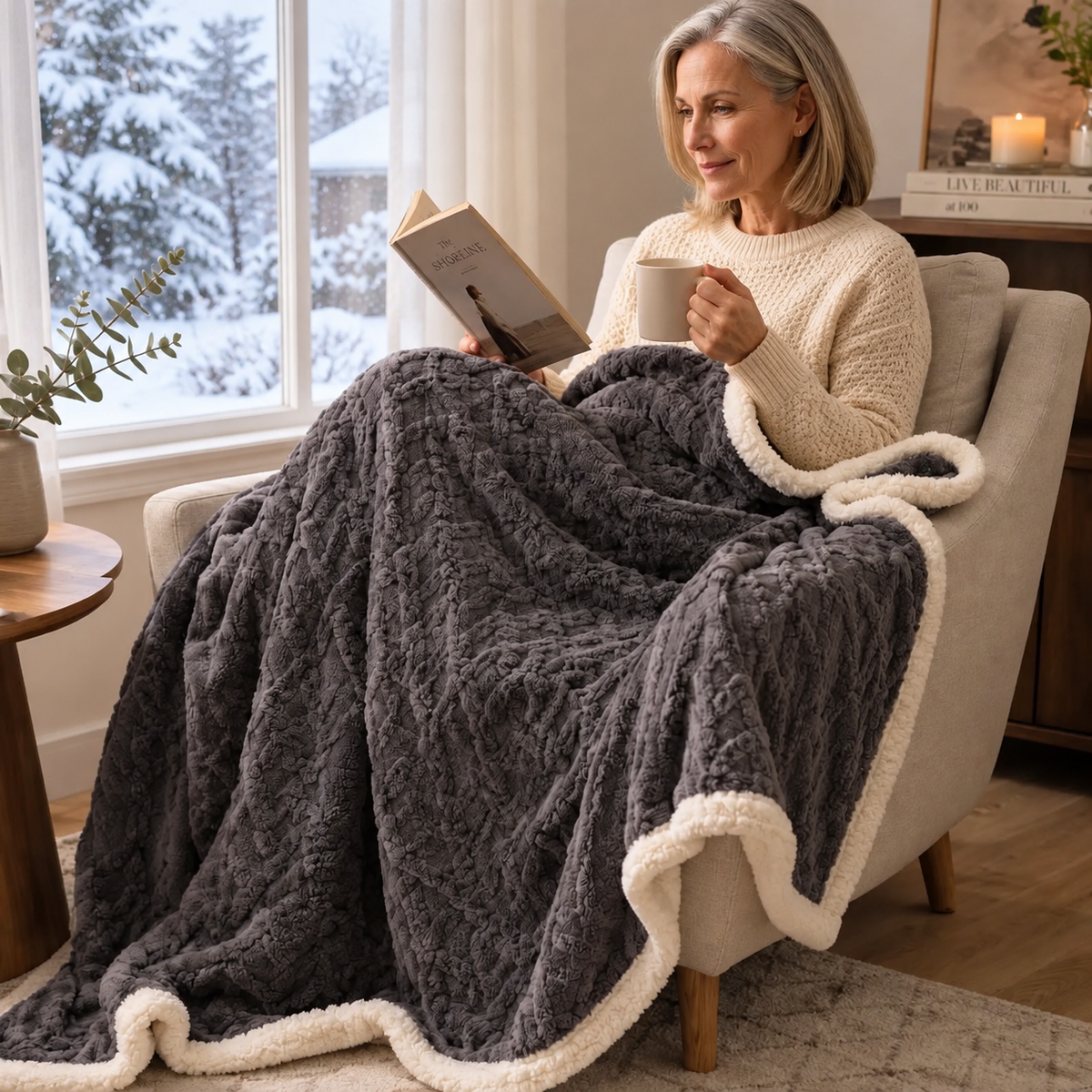 Sherpa Kuscheldecke Wendbar – Weiches Zopfmuster -    Zorenza