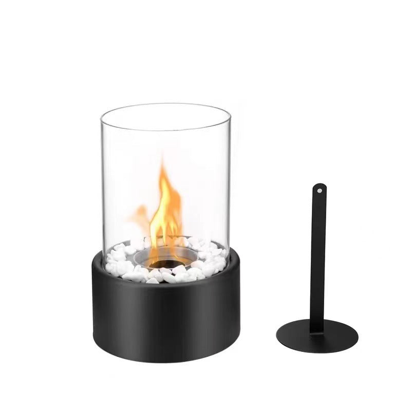 Tischfeuer Ethanol mit Glaszylinder – Schwarze Feuerschale -    Zorenza