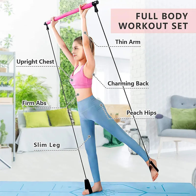 Pilates-Stange mit Widerstandsbändern – Tragbares Fitness-Set -    Zorenza